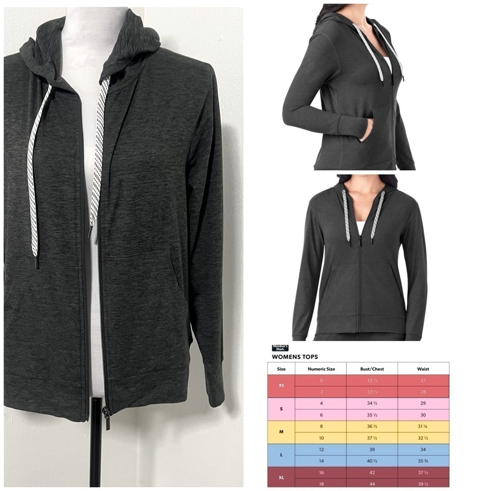 Members Mark Women’s Charcoal Favorite Soft Full Zip Hoodie Size Large NWOT